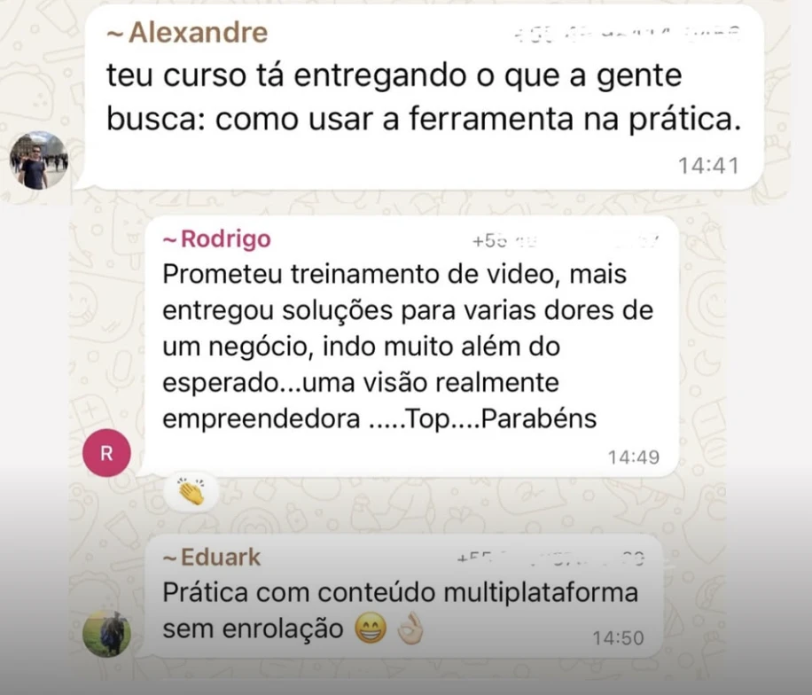 Alunos comentam a aplicação prática e o treinamento de vídeo.