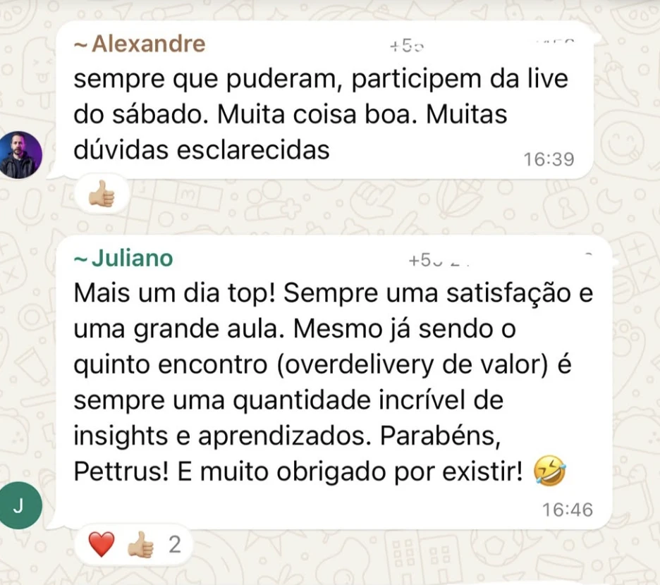 Alexandre e Juliano comentam as aulas ao vivo e o esclarecimento de dúvidas.