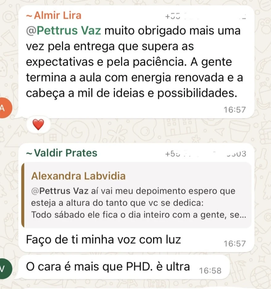 Almir e Valdir compartilham suas impressões sobre as aulas de Pettrus.