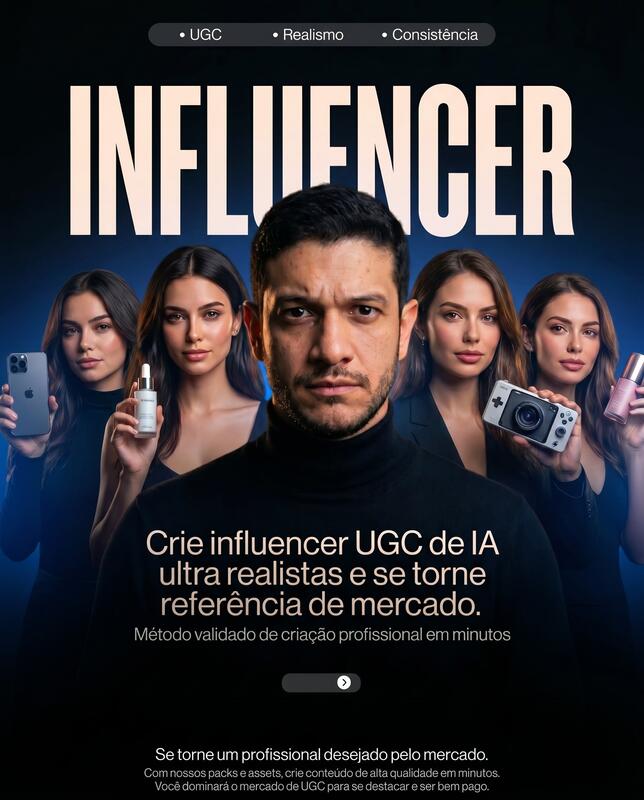 Capa do curso Influenciador de IA, com Pettrus Vaz e influencers criadas com IA