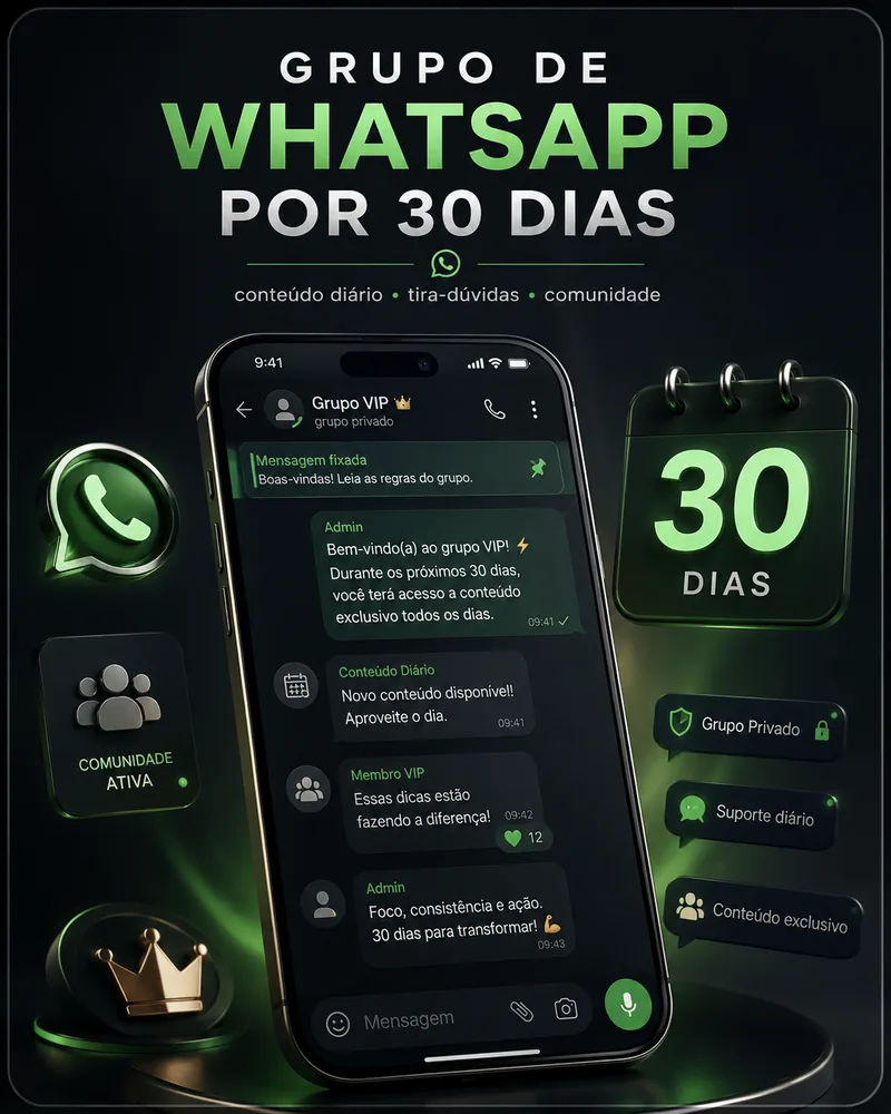 Bônus: grupo de WhatsApp por 30 dias